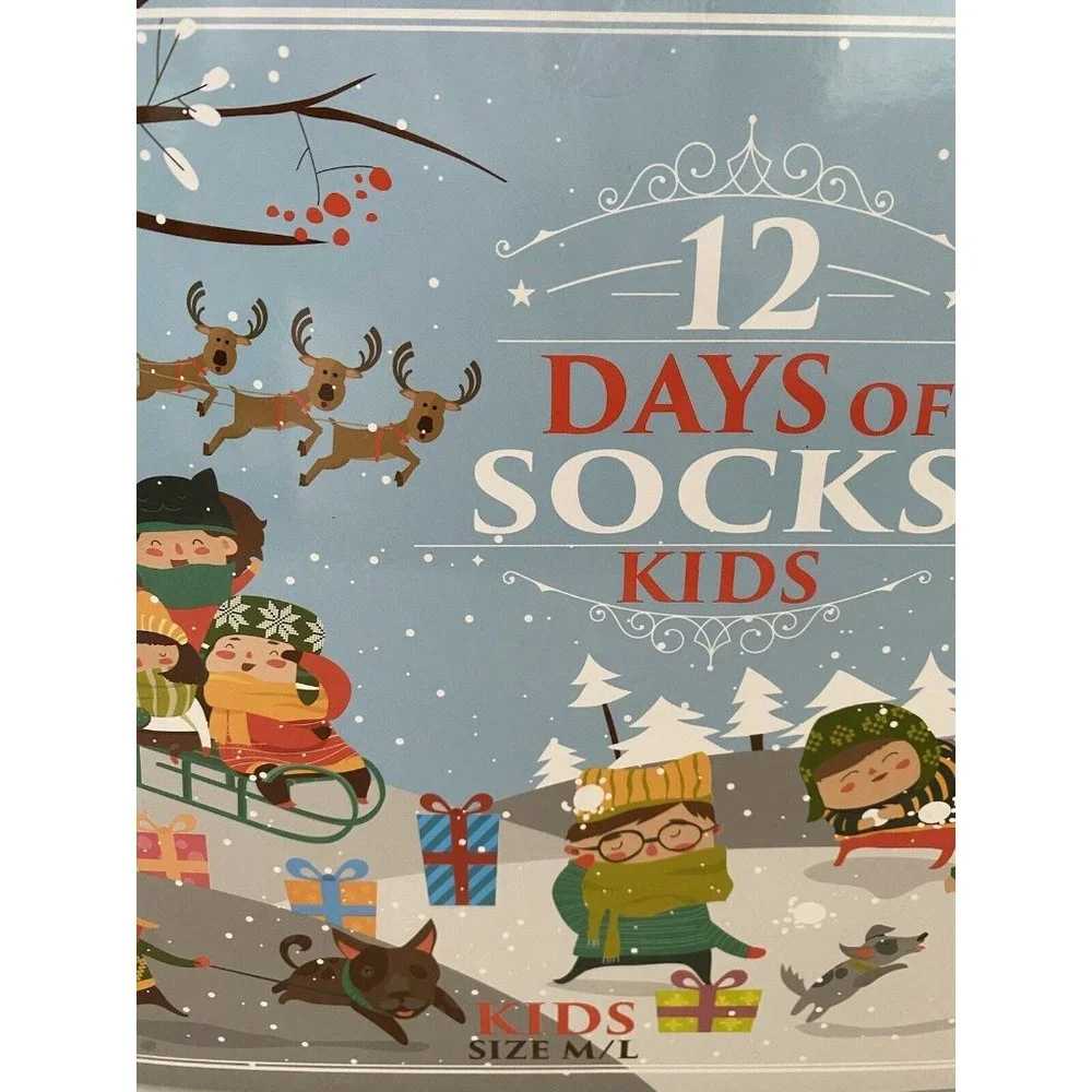 HYP Kids Christmas 12‎ Days Of Socks Sealed In Plastic NIB Shoe Sz 4-10 Assorted